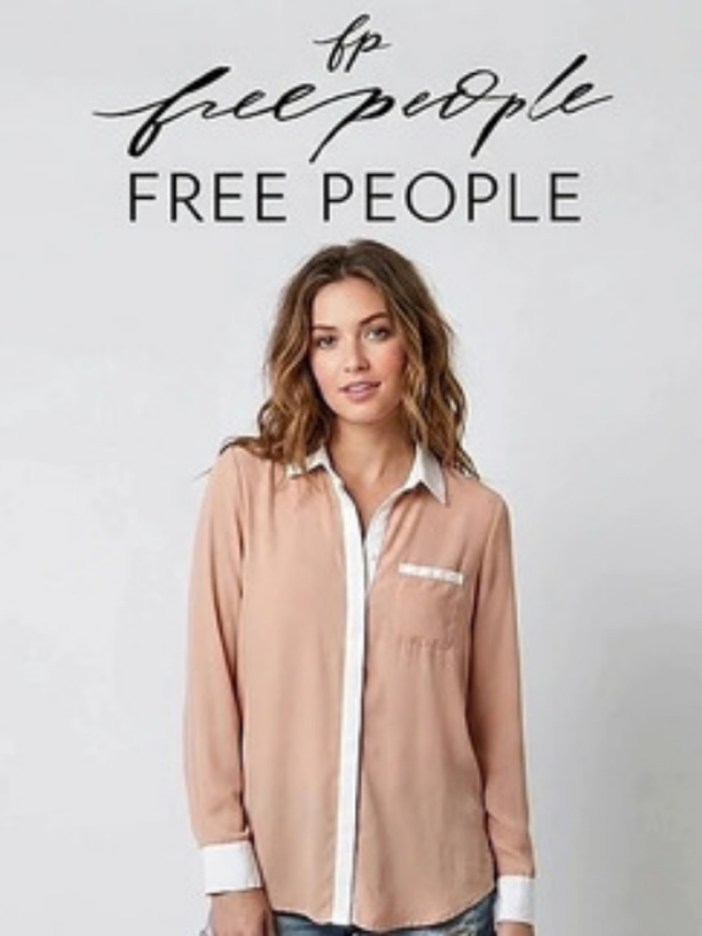 Free People Contrast Trim Button Down Shirt in Pink Like New